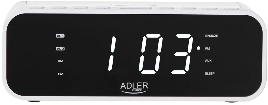 Adler | Žadintuvas su belaidžiu įkrovikliu | AD 1192W | Signalizacijos funkcija | AUX in | Baltas