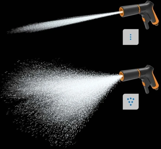 Fiskars „Comfort“ reguliuojamas laistymo pistoletas, su valdymu priekyje