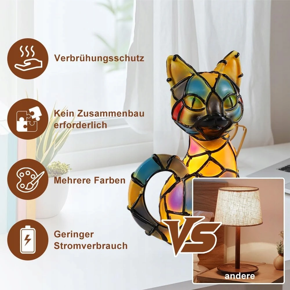 LAMPA LED Z MOTYWEM KOTA W STYLU VINTAGE Z ŻYWICY NA USB