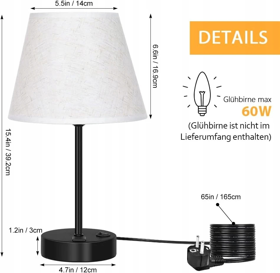Lampa Rinkinys DWÓCH LAMPEK NOCNYCH Z DWOMA GNIAZDAMI USB I GNIAZDEM E27
