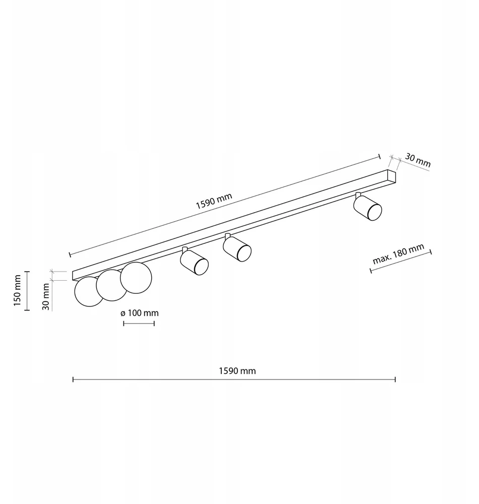 Lubinis šviestuvas Lampa sufitowa listwa TK-Lighting Vox VI 3xGU10 3xG9 Juodai Balta 159 cm