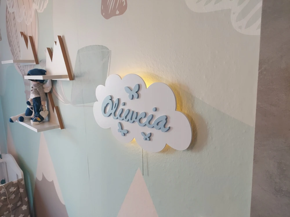 Moliland Lampka nocna chmurka su imieniem dziecka LED na baterie pokój dziecka dzieci