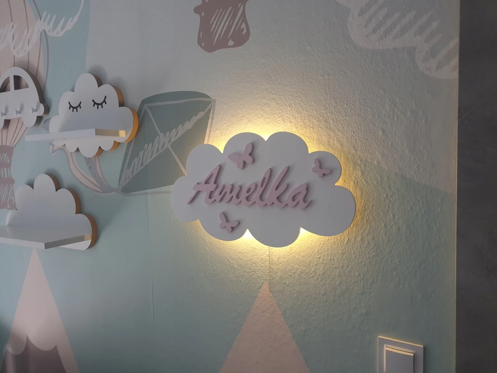 Moliland Lampka nocna chmurka su imieniem dziecka LED na baterie pokój dziecka dzieci