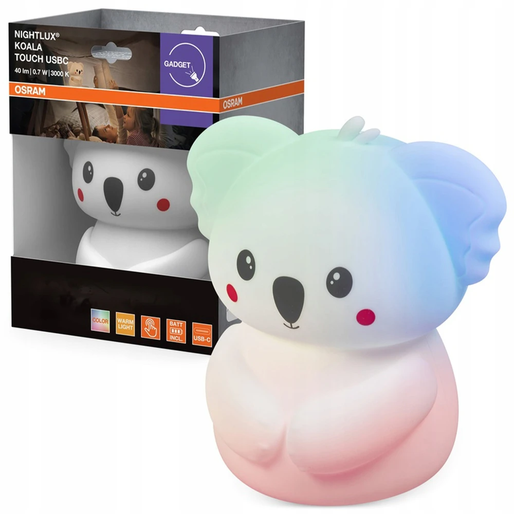 Lampka Nocna LED Dziecięca Koala RGBW USB C Dotykowa Akumulatorowa OSRAM