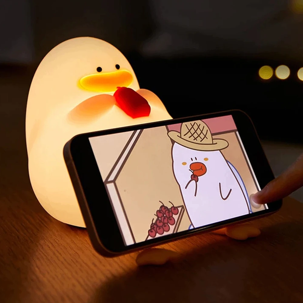 Lampka Nocna LED Kaczuszka Silikonowa – Miękka, Dotykowa, Ładowana USB-C