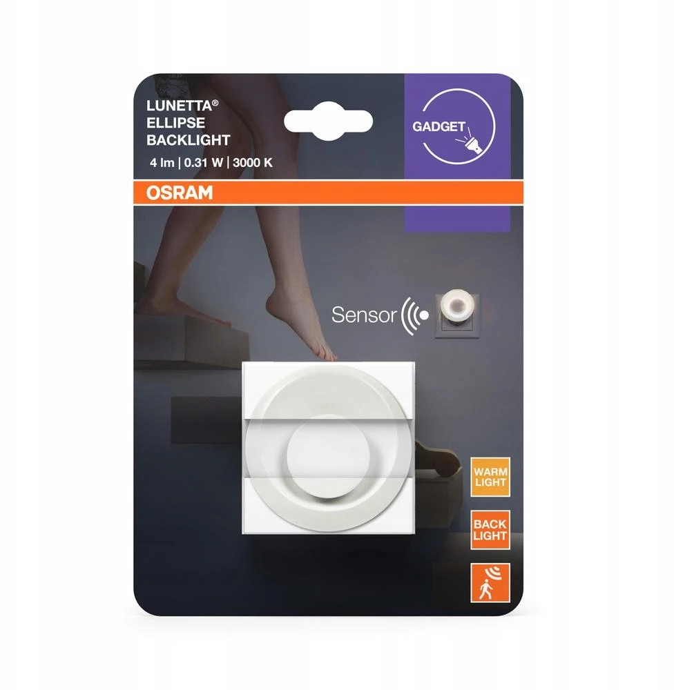 Sieninis šviestuvas Osram 0,31W LED naktinis šviestuvas LUNETTA, baltas, 3000K, su judesio ir šviesos jutikliu