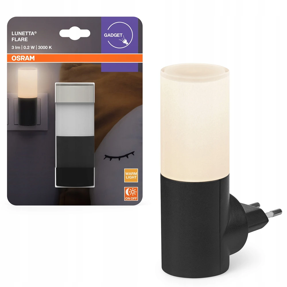 Osram 0,2W LED naktinis šviestuvas LUNETTA USB C, juodas, 3000K, su šviesos jutikliu