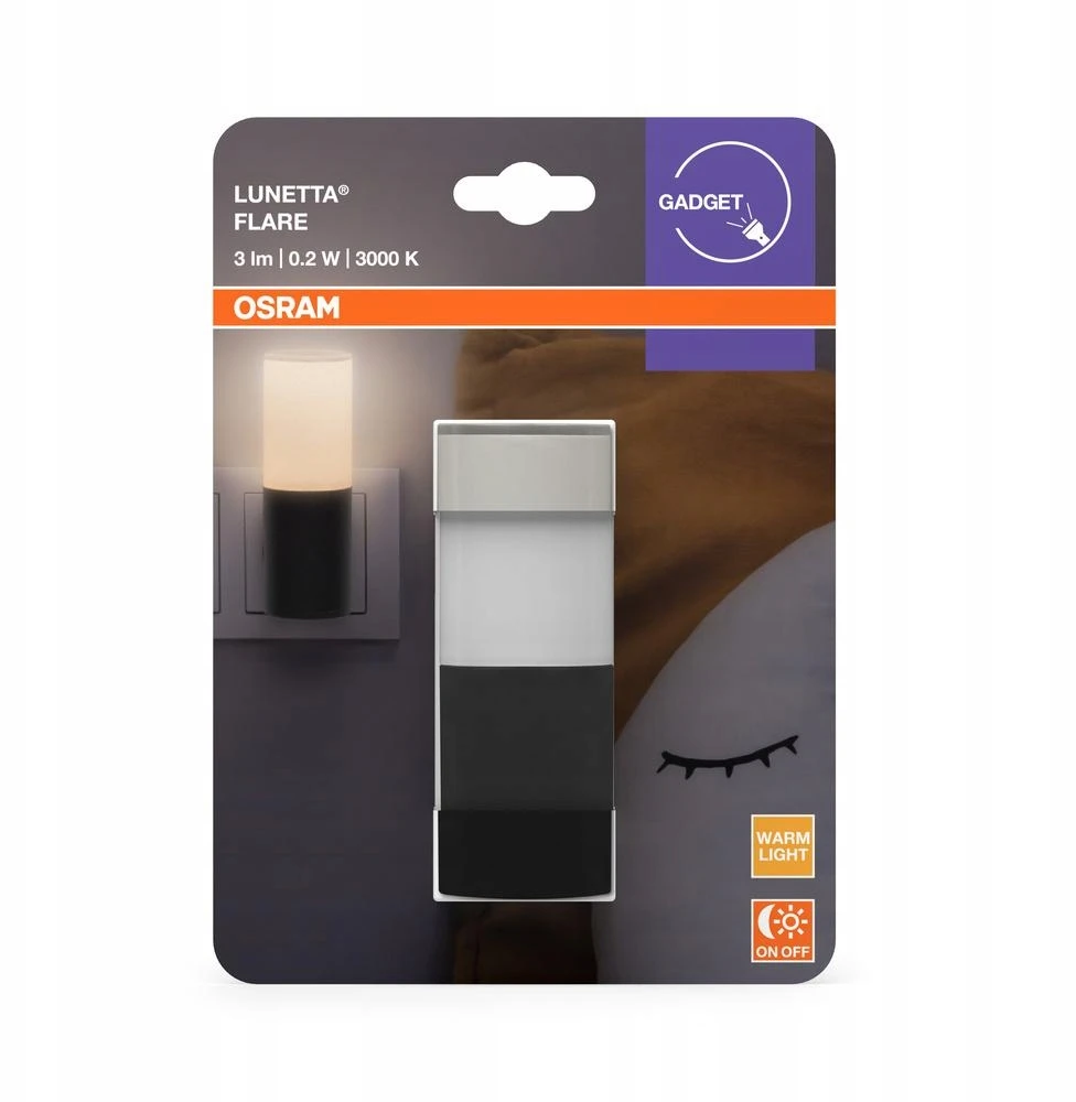 Osram 0,2W LED naktinis šviestuvas LUNETTA USB C, juodas, 3000K, su šviesos jutikliu