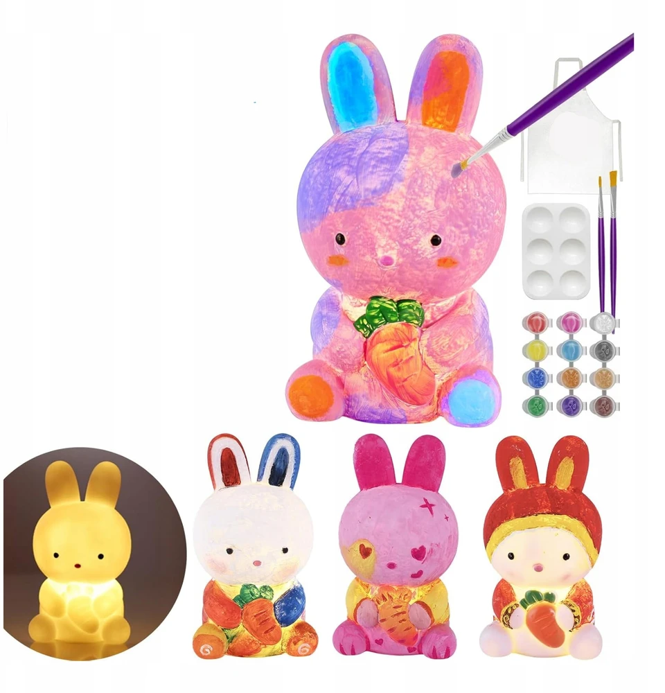 Lamps 3D Rabbit Painting naktinė lempa 12,5 cm rinkinys su dažais