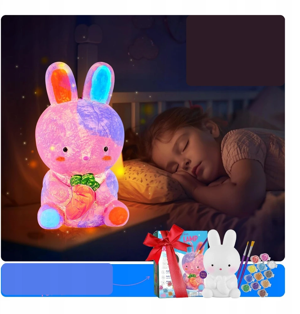 Lamps 3D Rabbit Painting naktinė lempa 12,5 cm rinkinys su dažais