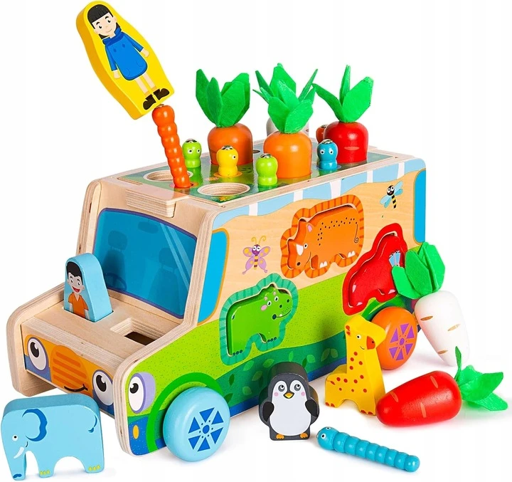 Landtoys MONTESSORI BLOKŲ RŪKIUOJAS PAGAUKITE KIRMŲ AUTOMOBILIŲ MORKŲ IR KIRMŲ DĖLĖLĖS