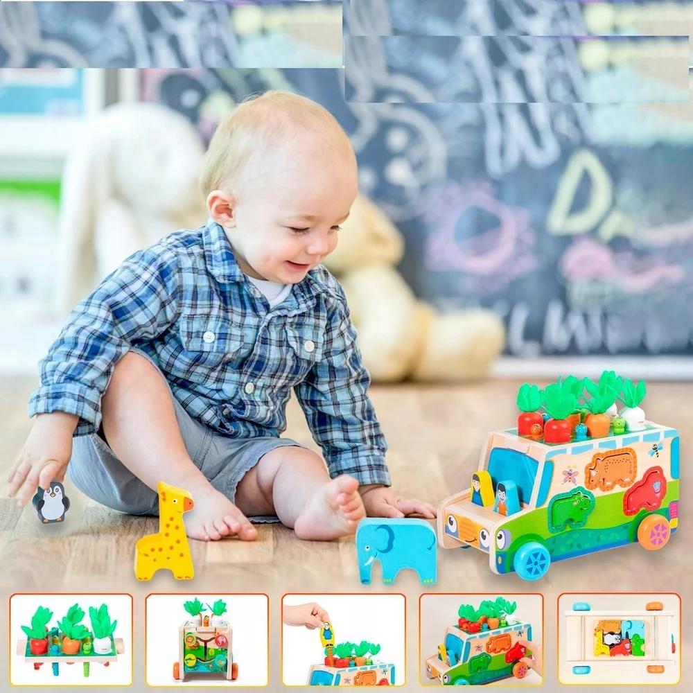 Landtoys MONTESSORI BLOKŲ RŪKIUOJAS PAGAUKITE KIRMŲ AUTOMOBILIŲ MORKŲ IR KIRMŲ DĖLĖLĖS
