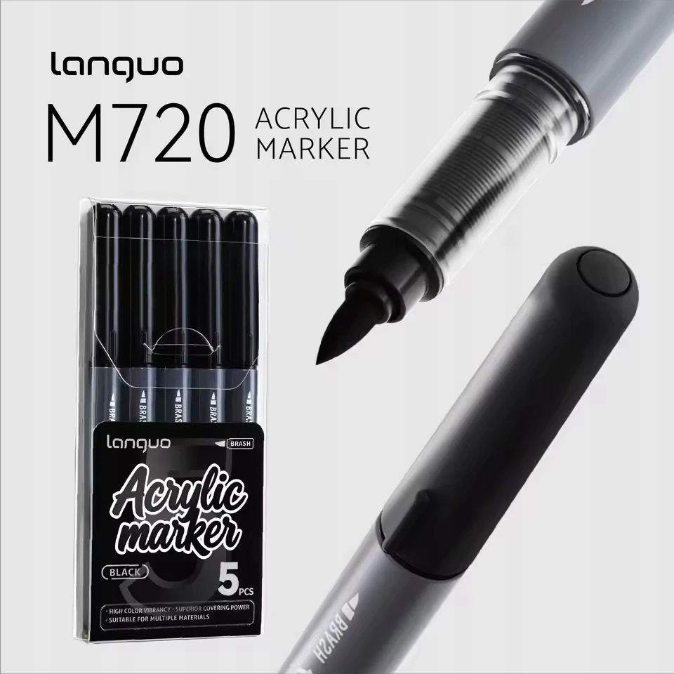 Languo akriliniai žymekliai 5 vnt – Juodas /