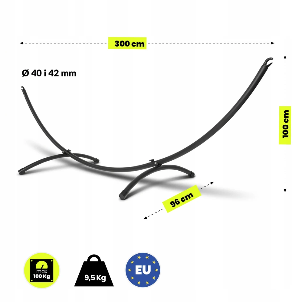 Lankinis plieno hamako stovas HyperMotion, juodas, iki 100 kg