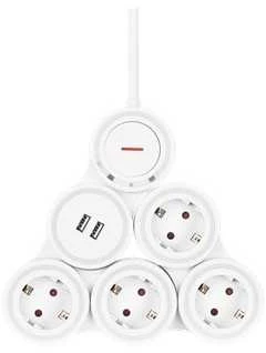 lankstus ilgiklis su 4 jungtimis, 1.4m, 16A 3500W, 2x USB-A DELTACO baltas / GT-290