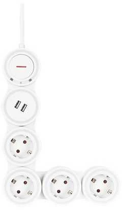 lankstus ilgiklis su 4 jungtimis, 1.4m, 16A 3500W, 2x USB-A DELTACO baltas / GT-290