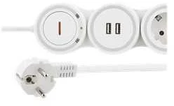 lankstus ilgiklis su 4 jungtimis, 1.4m, 16A 3500W, 2x USB-A DELTACO baltas / GT-290