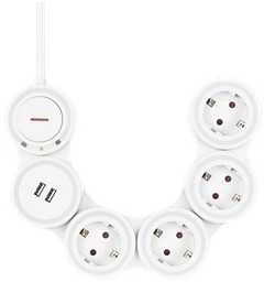 lankstus ilgiklis su 4 jungtimis, 1.4m, 16A 3500W, 2x USB-A DELTACO baltas / GT-290