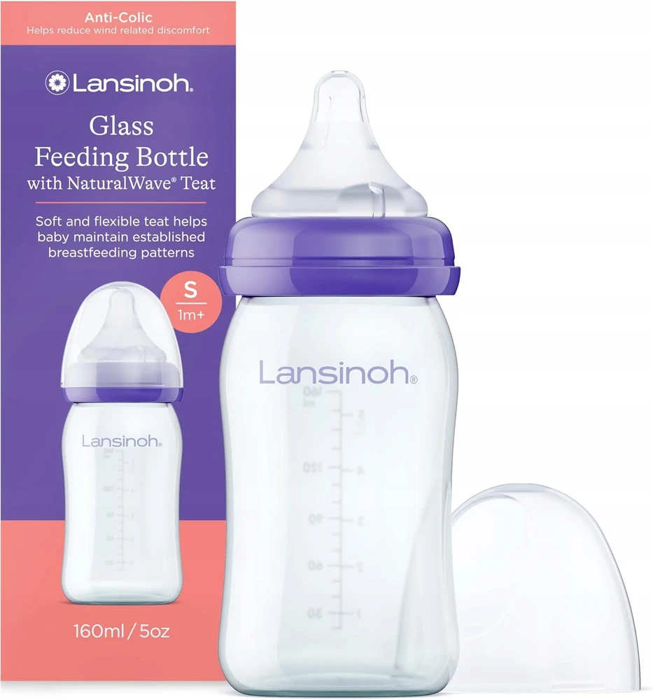 LANSINOH STIKLINIS BUTELIS SU NATURALWave 160ml 1m+