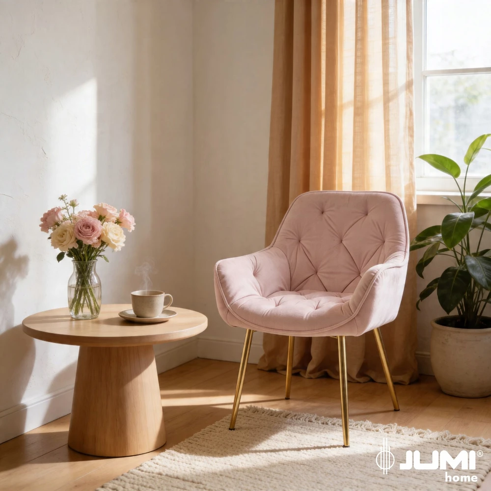 LARGO minkšta kėdė SVETAINEI, aksominė WELUR, rožinė JUMIhome