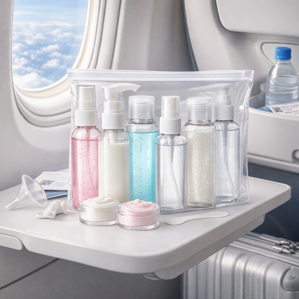 Laroxy TRAVEL konteineriai buteliai kosmetika atostogos lėktuvo bagažo kosmetikos krepšiui