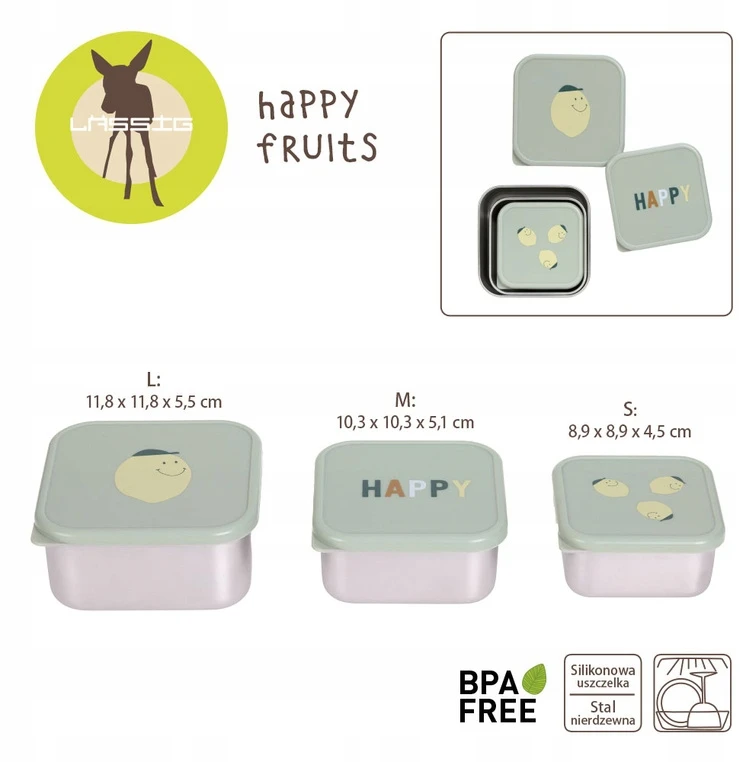 Lassig maisto dėžutės, 3 vnt., nerūdijantis plienas, Happy Fruits