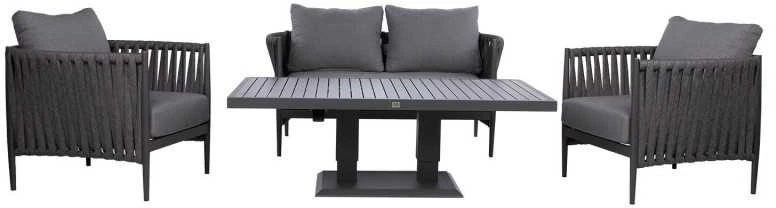 Home4You Lauko baldų komplektas BRISTOL Stalas, sofa ir 2 kėdės Pilka