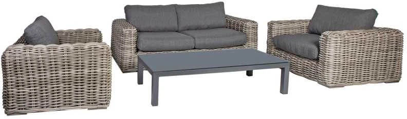 Home4You Lauko baldų komplektas CALISTA stalas, sofa ir 2 kėdės, pilkos spalvos