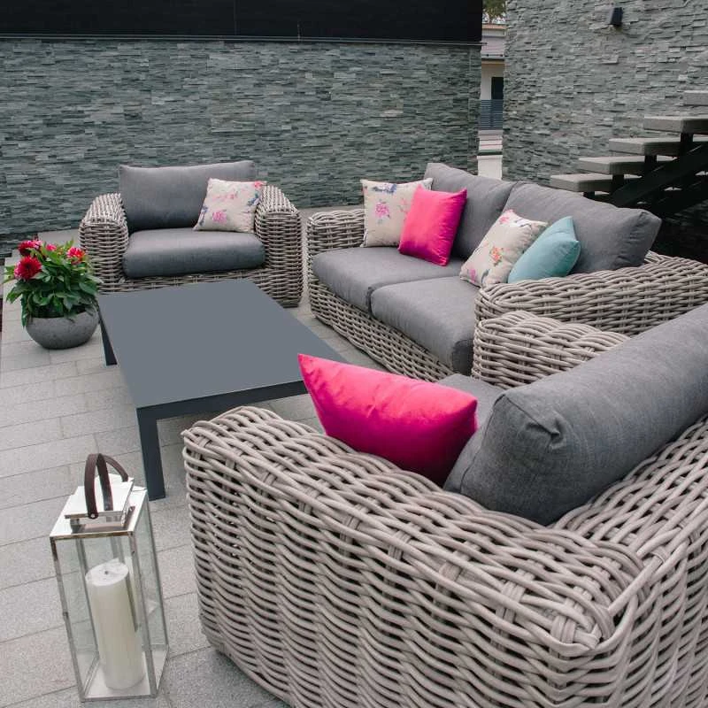 Home4You Lauko baldų komplektas CALISTA stalas, sofa ir 2 kėdės, pilkos spalvos