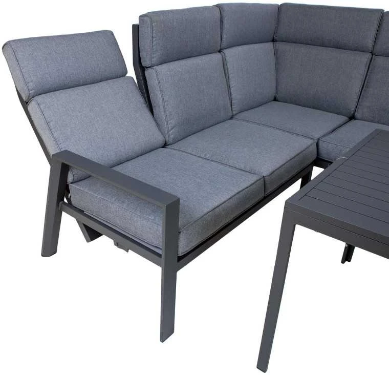 Lauko baldų komplektas Home4You Sodo baldų komplektas CASTEN, stalas ir kampinė sofa, spalva: tamsiai pilka