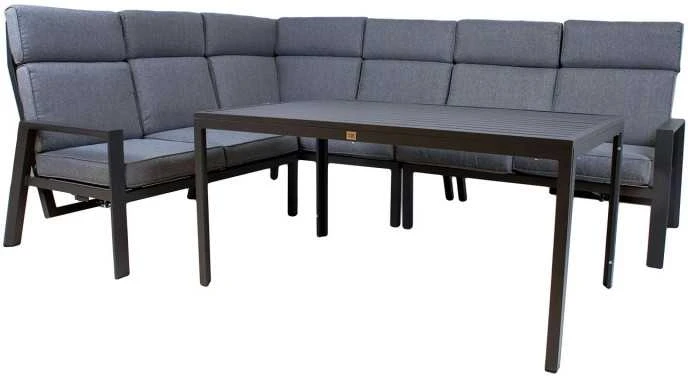 Lauko baldų komplektas Home4You Sodo baldų komplektas CASTEN, stalas ir kampinė sofa, spalva: tamsiai pilka