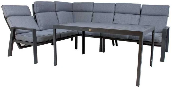 Lauko baldų komplektas Home4You Sodo baldų komplektas CASTEN, stalas ir kampinė sofa, spalva: tamsiai pilka