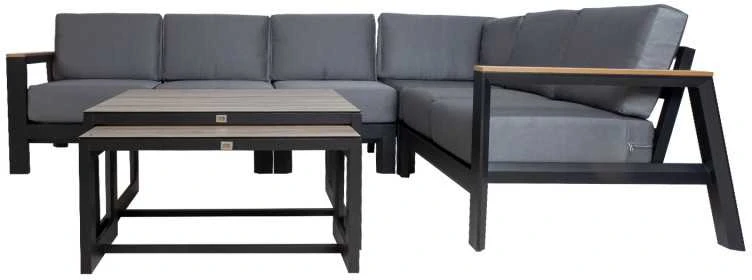 Home4You Lauko baldų komplektas FELNO kampinė sofa, 2 stalai, juodos spalvos