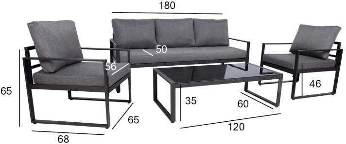 Home4You Lauko baldų komplektas LEIPZIG stalas, sofa, 2 kėdės