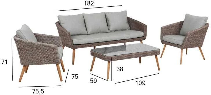 Home4You Lauko baldų komplektas NORWAY staliukas, sofa, 2 kėdės