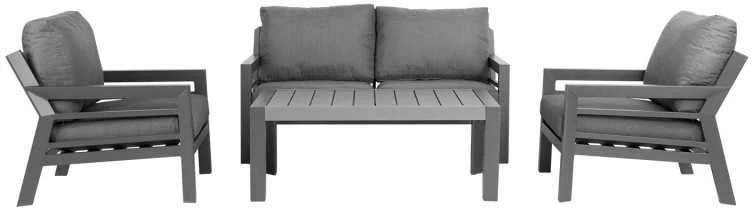 Lauko baldų komplektas Home4You Sodo baldų komplektas TOMSON stalas, sofa ir 2 kėdės, rėmas: aliumininis, pagalvėlės: pilkos