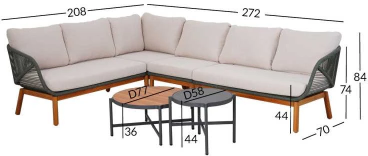 Home4You Lauko baldų komplektas TUXEDO Kampinė sofa ir 2 staliukai