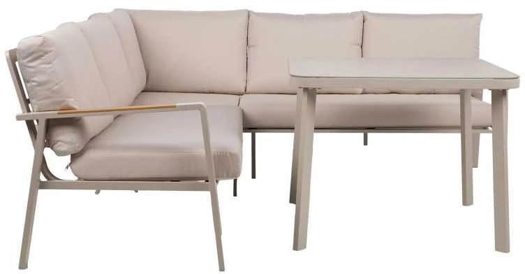 Home4You Lauko baldų komplektas UPLAND Stalas ir kampinė sofa Smėlio