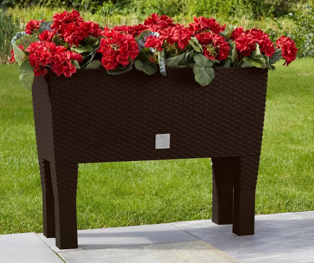 Prosperplast Lauko plastikinis vazonas RATO CASE HIGH, su kojelėmis, rudos sp., 60 x 25 x 46 cm