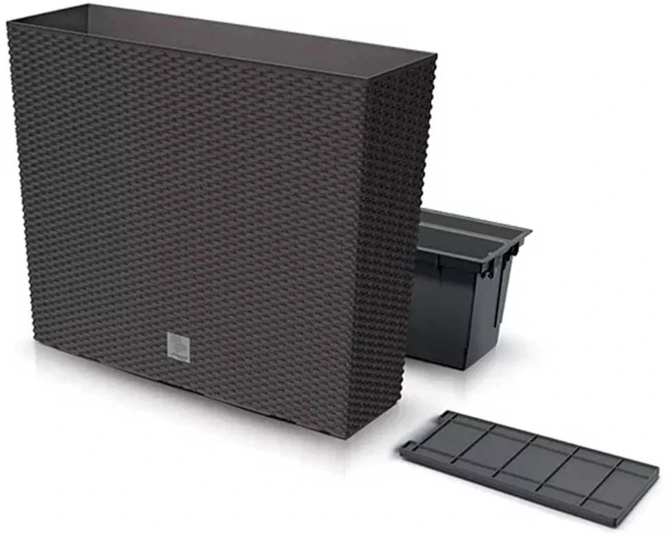 Prosperplast Lauko plastikinis vazonas RATO CASE, su įdėklu, rudos sp., 18 x 58 x 50 cm
