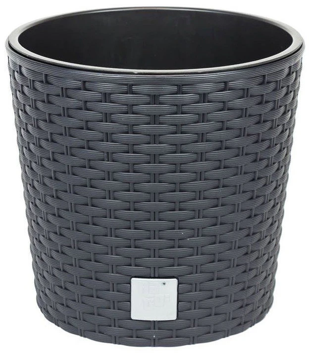 Prosperplast Lauko plastikinis vazonas RATO ROUND, su įdėklu, pilkos sp., 30 x 30 x 27 cm