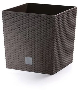 Prosperplast Lauko plastikinis vazonas RATO SQUARE, su įdėklu, rudos sp., 33 x 33 x 61 cm