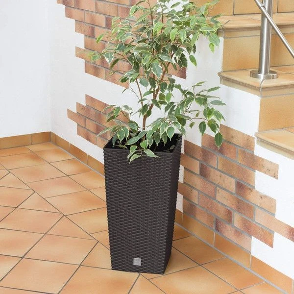 Prosperplast Lauko plastikinis vazonas RATO SQUARE, su įdėklu, rudos sp., 33 x 33 x 61 cm