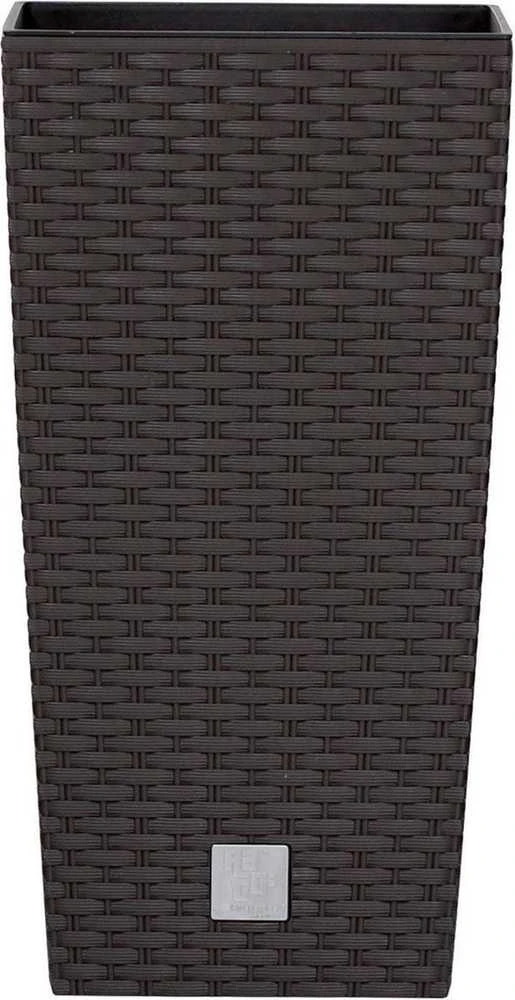 Prosperplast Lauko plastikinis vazonas RATO SQUARE, su įdėklu, rudos sp., 33 x 33 x 61 cm