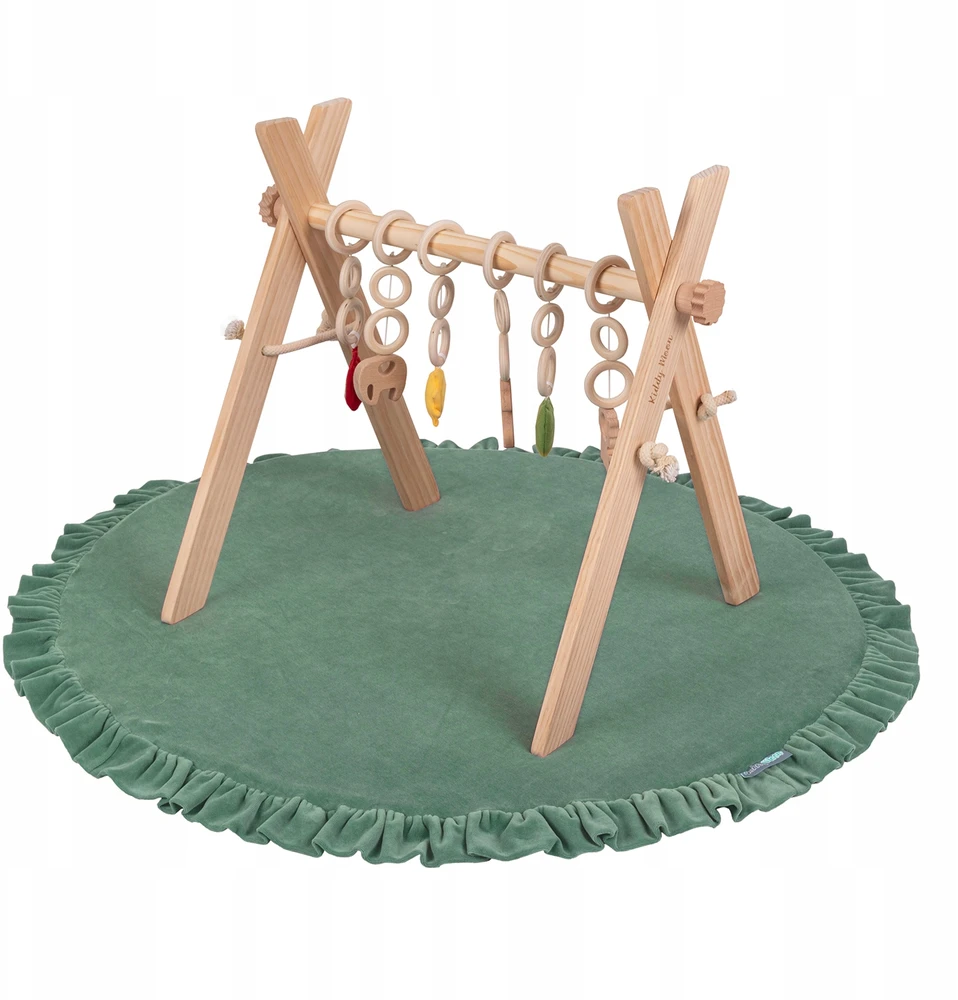 Lavinantis medinis gimnastikos stovas BABY GYM su KiddyMoon pakabukais