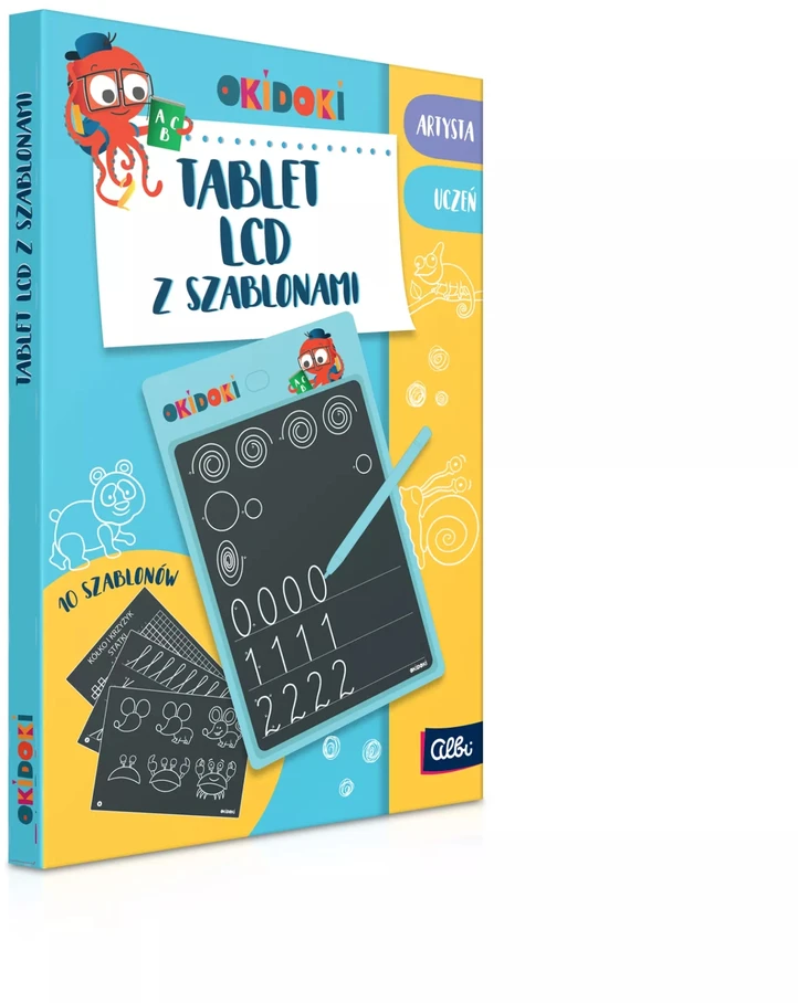 LCD planšetinis kompiuteris su 5 ŠABLONAIS ir rašikliu vaikams nuo 5 metų OKIDOKI ALBI EDUCATIONAL