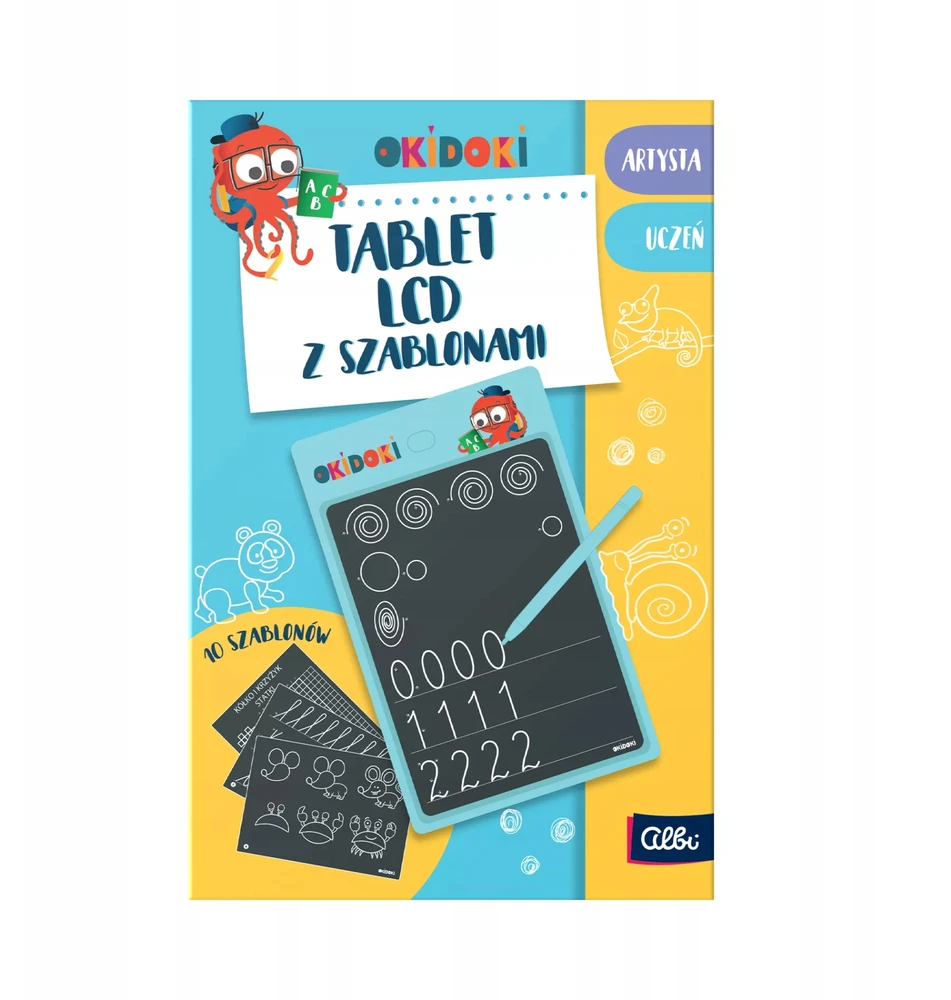 LCD planšetinis kompiuteris su 5 ŠABLONAIS ir rašikliu vaikams nuo 5 metų OKIDOKI ALBI EDUCATIONAL