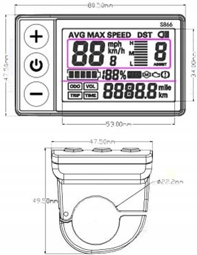 LCD-S866 dviračio ekranas E-BIKE SMART COUNTER LCD S866 36V