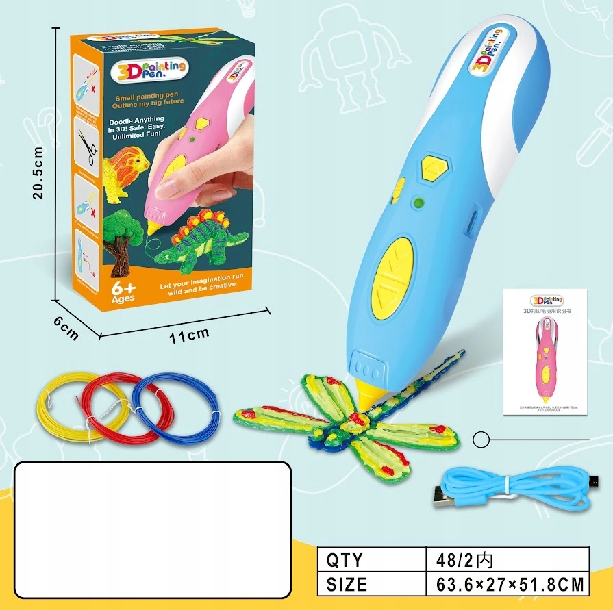 Lean Toys CREATIVE 3D PEN Vaikams 3D Spausdintuvo rašiklio rinkinys ir PLA KASETĖS 3 viename