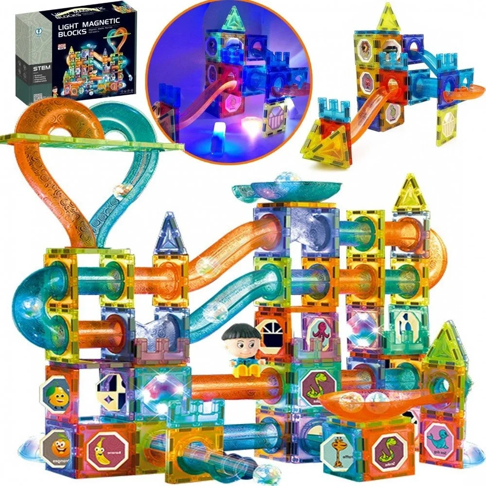 Lean Toys Kamuoliukų trasa su magnetiniais blokeliais, 202 detalės